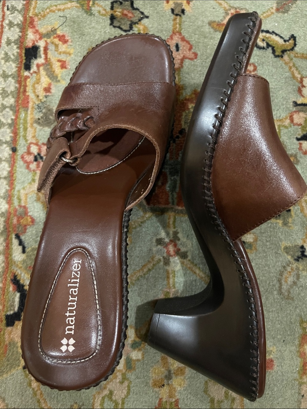 Naturalizer “RAVE”Brown Leather Wedge Mule Slides